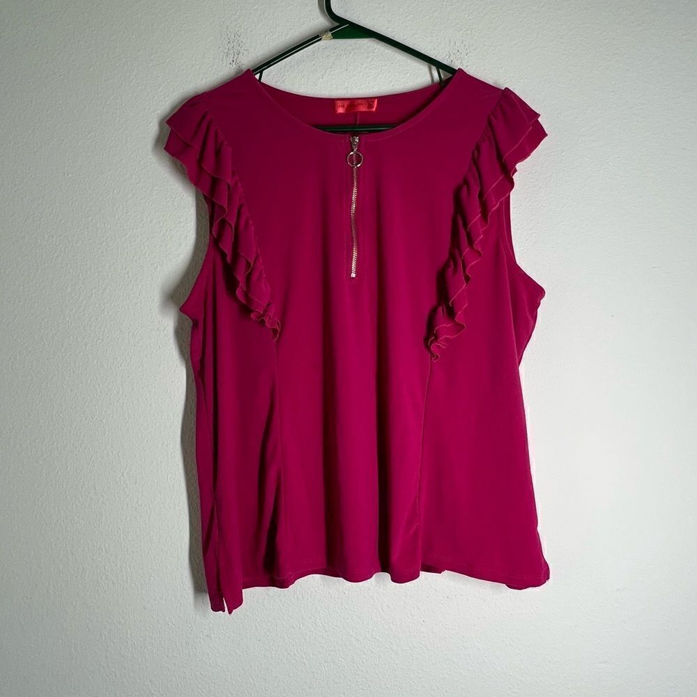Love Scarlet Pink Ruffle Sleeveless Top Size XL Zip